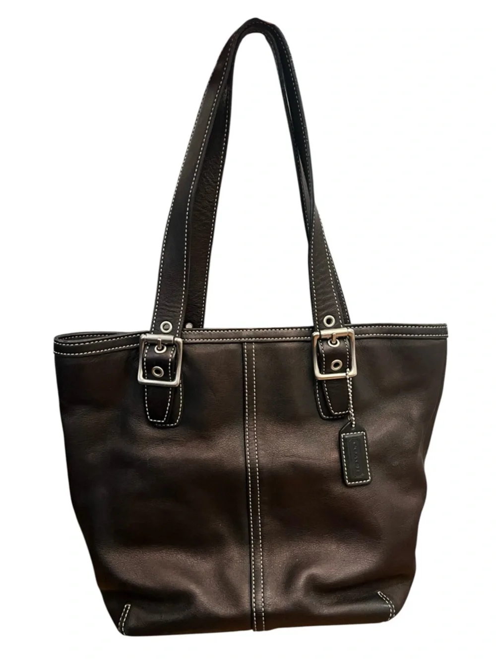 Coach Hamptons Bronze Metallic Leather Tote Vintage Y2K Stitch Shoulder Bag